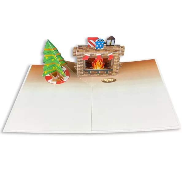 Fireplace Card Pop Up with Christmas Tree