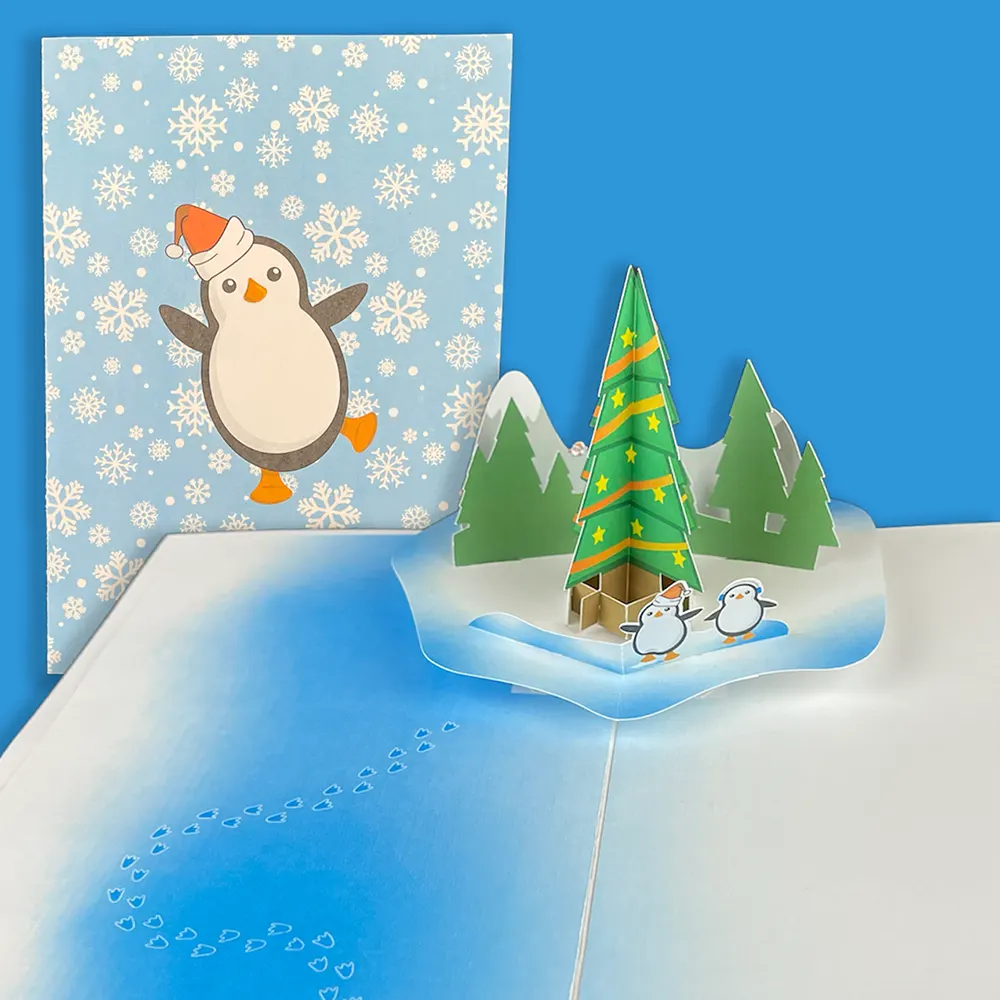 penguins with christmas tree pop-up